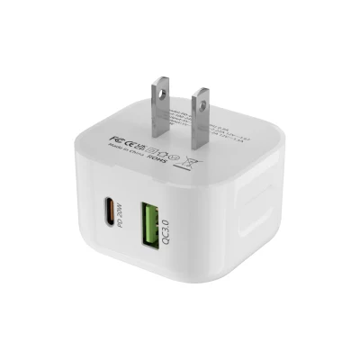 도매 미국/영국/EU 플러그 2 포트 USB A/C 20W 고속 충전기